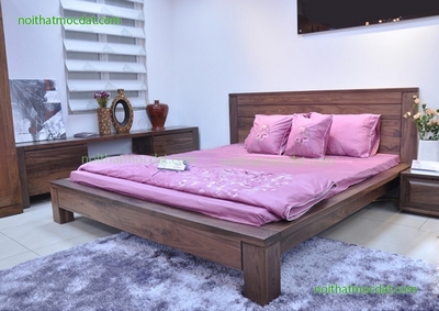Giường ngủ gỗ óc chó ms 04 - Thiết kế thi công
